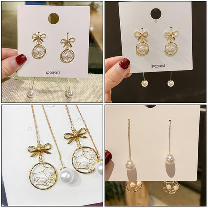 1Pair Chic Net Shaped for Women Creative Pearl Ear Pendants Simple Fashion Occasions Elegant Evening Dress Accessories