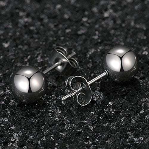 6 Pairs Surgical Stainless Steel Round Ball Stud Earrings Set for Women Men 3-7mm - style: 6 Pairs 6mm Ball Stud Earrings