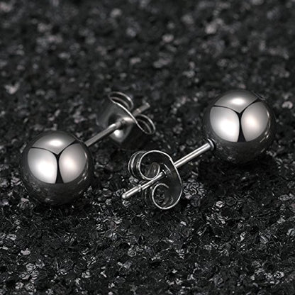 6 Pairs Surgical Stainless Steel Round Ball Stud Earrings Set for Women Men 3-7mm - style: 6 Pairs 6mm Ball Stud Earrings