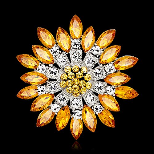Rhinestone Sunflower Brooch for Women Sparkling Cubic Zirconia Flower Brooch Pin Elegant Large Crystal Floral Lapel Pin Dainty Clothing Hat Bag Accessories Christmas Wedding Bridal Birthday Jewelry - color: Yellow