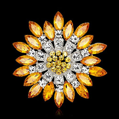Rhinestone Sunflower Brooch for Women Sparkling Cubic Zirconia Flower Brooch Pin Elegant Large Crystal Floral Lapel Pin Dainty Clothing Hat Bag Accessories Christmas Wedding Bridal Birthday Jewelry - color: Yellow