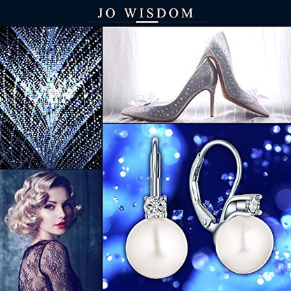 JO WISDOM 925 Sterling Silver Cubic Zirconia Freshwater Cultured Pearl Drop & Dangle Leverback Earrings - color: 8mm-white
