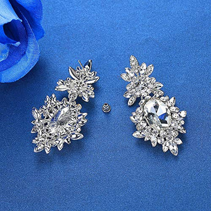 Flower Teardrop Bridal Wedding Dangle CZ Earrings in Silver/Gold Tone for Women Girl Bride Gift … - color: A-Clear