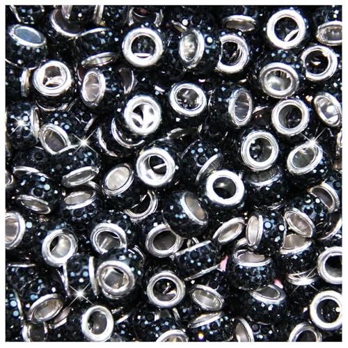 200Pcs Rhinestone Large Hole Beads Spacer Beads Black European Craft Big Beads Large Hole Rhinestones Lampwork Murano Bead Fairy Wand Garden Beads for DIY Bracelet Necklace Jewelry Making Supplies - color: Black, size: 200pcs