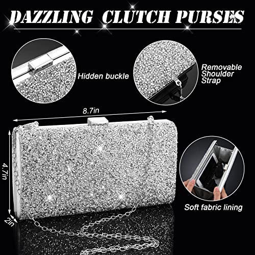 Mixweer 4 Pieces Clutch Purses Bag for Women Evening Rhinestone Jewelry Set Bling Necklace Earrings Bracelets Set for Wedding - style: Stylish Style