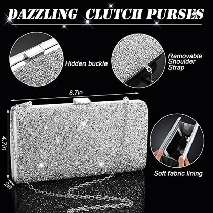 Mixweer 4 Pieces Clutch Purses Bag for Women Evening Rhinestone Jewelry Set Bling Necklace Earrings Bracelets Set for Wedding - style: Stylish Style