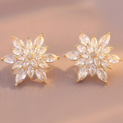 Crystal Flower Burst Stud Earrings Elegant Hypoallergenic Large Big Sparkly CZ Cubic Zirconia Rhinestone Earrings Bridal Wedding Party Prom Costume Jewelry for Women Birthstone Birthday Gift - color: White