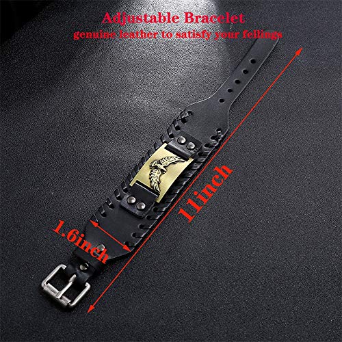 GelConnie Viking Bracelet Punk Leather Cuff Bracelet Gothic Leather Wristband Bracelet with Nordic Amulet Scandinavian Talisman Celtic Pagan Jewelry - color: Brown Eagle