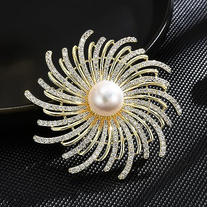 Brooches and Pins for Women Elegant Flower Pearl Brooches Costume Broches Jewelry Lady Christmas Pin for Women - style: Equinox Flower
