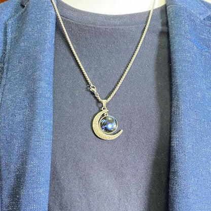 Stainless Steel Mens Necklace 12 Zodiac Moon Galaxy Pendant Necklace,22.8 Inch Stainless Steel Chain, 1.13 Inch Aries/Pisces Celestial Crescent Moon Star Sign Charm Jewelry - style: Capricorn（12.22-1.19）