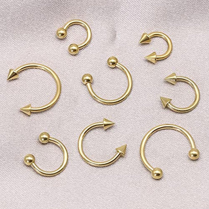 BLISI G23 Solid Titanium Eyebrow Piercing Jewelry, Gold Black Rose Gold Silver Pink Rainbow Eyebrow Rings 16G Curved Barbell,Tiny Vertical Labret Lip Jewelry Rook Piercing Jewelry for Women and Men - color: Gold 2