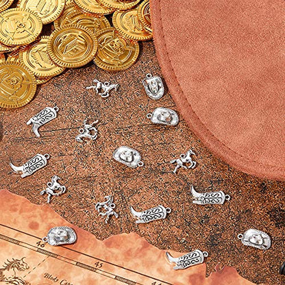 Junkin 90 Pieces Western Cowboy Charms for Jewelry Making Pendants Alloy Antique Boot Hat Silver Horse Cowboy Mini Cowgirl Charms for Earrings Bracelet Necklace