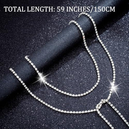 Rhinestone Chain Gold Body Chain Crystal Necklace Chain Body Accessories for Women - color: Silver body chain