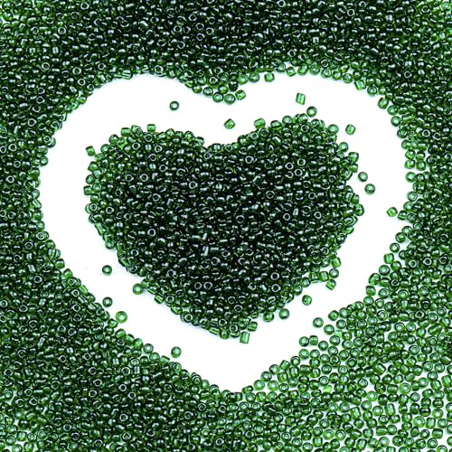 2mm Glass Seed Beads Bulk, Green Transparent 12/0 Tiny Round Seed Bead, Small Mini Pony Craft Beads for Bracelet Necklace Wrist Jewelry Making Beading Weaving DIY Crafts Supplies - color: Green Transparent