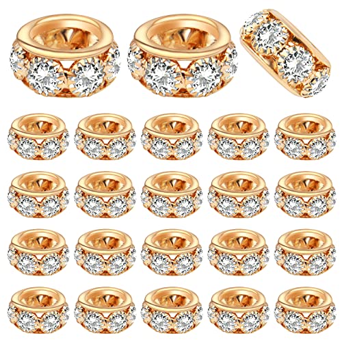BronaGrand 40pcs 12mm Rhinestone European Spacer Beads Diamond Crystal Charm Beads Rondelle Loose Beads with 8mm Large Hole for DIY Bracelet Crafts Jewelry Making, KC Golden - color: Gold, size: 12MM