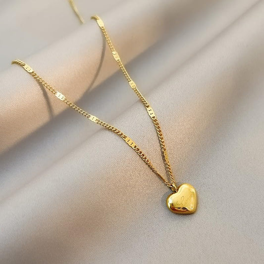 Elegant Heart Love Pendant Necklace Collection, Minimalist Design, Gold-Tone Chain, Versatile Daily & Casual Jewelry - color: Gold, size: One Size