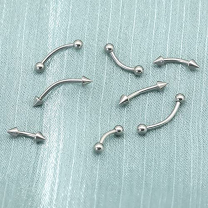 BLISI G23 Solid Titanium Eyebrow Piercing Jewelry, Gold Black Rose Gold Silver Pink Rainbow Eyebrow Rings 16G Curved Barbell,Tiny Vertical Labret Lip Jewelry Rook Piercing Jewelry for Women and Men - color: Silver 1