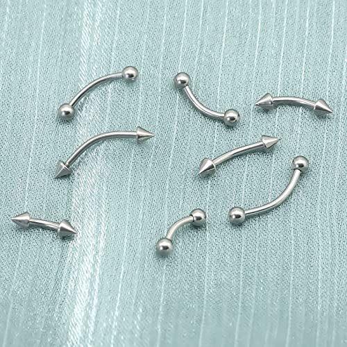 BLISI G23 Solid Titanium Eyebrow Piercing Jewelry, Gold Black Rose Gold Silver Pink Rainbow Eyebrow Rings 16G Curved Barbell,Tiny Vertical Labret Lip Jewelry Rook Piercing Jewelry for Women and Men - color: Silver 1