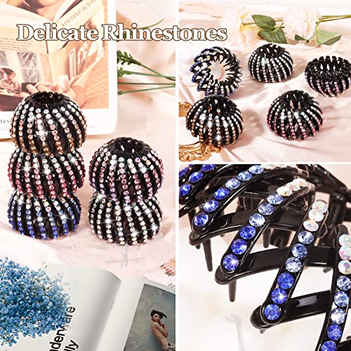 DI QIU REN 5pcs Rhinestone Bird Nest Clips Secure Ponytails and Hair Buns | Expandable Spiral Design, Sparkling Accent Detail, Lightweight Hold, Quick Styling for Thick, Thin, Curly, Straight Textures - color: Color-5