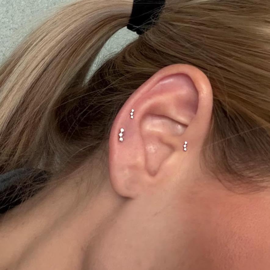 20G/18G/16G Titanium Flat Back Earrings, Threadless Nose Stud Tiny Stud Earrings, Cartilage Tragus Piercing Jewelry Conch Helix Stud - color: Three CZ (silver 3pc), size: 18ga(1.0mm)