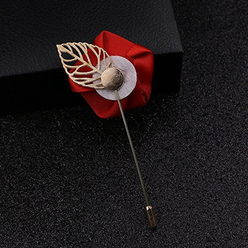 Gentleman's Essentials Premium Handmade Flower Lapel Pin Boutonniere - color: Blush Pink [Rose Gold Leaf]