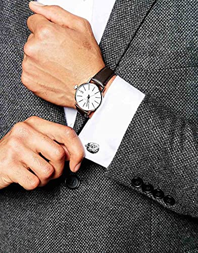 Flairs New York Gentleman's Premium Handmade Artisan Tie Bars Clips Cufflinks - size: Medium, style: Silver Lion Heads Cufflinks (1 Pair)