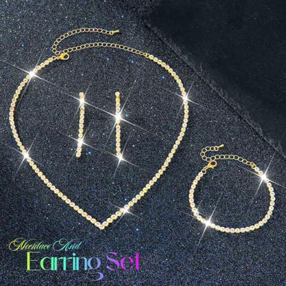 Unicra Rhinestone Bridal Wedding Jewelry Set Silver Necklace Earrings Bracelet Sets Prom Formal Costume Jewelry Sets for Women and Brides - color: Gold