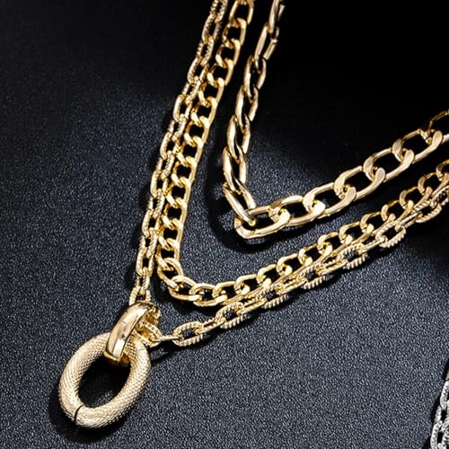 Layered Gold Necklace for Women Boho Turquoise Beaded Chain Set with Long Coin Pendant Trendy Y Necklace for Everyday Jewelry Gifts boho fashion fall fashion jewelry womens fashion - color: D-Minimally designed ins geometric oval pendant thick necklace