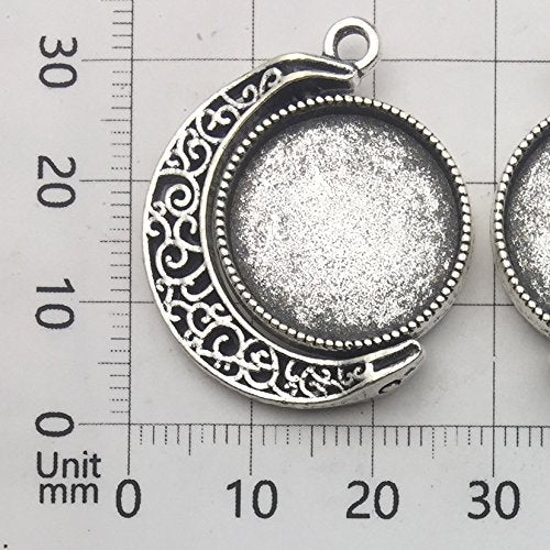10 Sets Fit 18mm Moon Rotation Double Side Round Blank Bezel Pendant Trays Base Cabochon Settings Trays Pendant Blanks Jewelry Making DIY Findings (M133) - color: M133