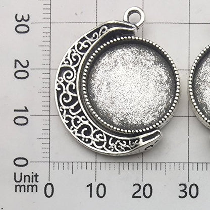 10 Sets Fit 18mm Moon Rotation Double Side Round Blank Bezel Pendant Trays Base Cabochon Settings Trays Pendant Blanks Jewelry Making DIY Findings (M133) - color: M133