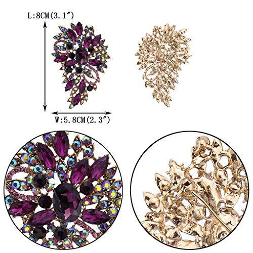 EVER FAITH Women's Austrian Crystal Wedding Flower Leaf Bouquet Brooch - color: Purple