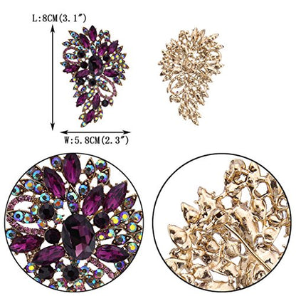 EVER FAITH Women's Austrian Crystal Wedding Flower Leaf Bouquet Brooch - color: Purple