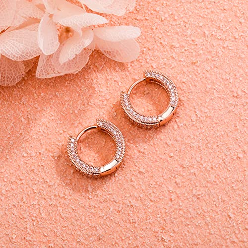 Iced Out Hoop Earrings Cubic Zirconia Huggie Cartilage Cuff Hypoallergenic 14K Gold Plated Luxury Fashion Round Circle Earrings For Men Women - color: 02 Rose Gold