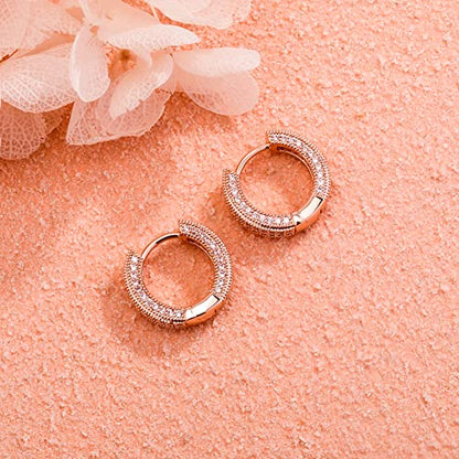 Iced Out Hoop Earrings Cubic Zirconia Huggie Cartilage Cuff Hypoallergenic 14K Gold Plated Luxury Fashion Round Circle Earrings For Men Women - color: 02 Rose Gold