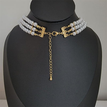 Xerling Vintage 1920s Layered Faux Pearl Choker Necklaces Imitation Pearl Rhinestones Pendant Chains Flapper Costume Necklaces for Party