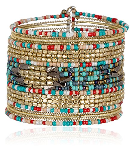 SPUNKYsoul Boho Cuff Bracelets, Women Adjustable Stackable Beaded Accessory | Adjustable Bohemian-Inspired Design, Trendy Wrist Ornament, Versatile For Occasions Or Everyday Wear, Unique Style Jewelry - style: Red/Teal/Gold