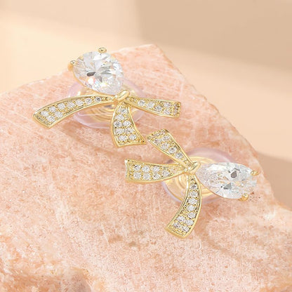 Ear Cuffs Earrings for Women Non Piercing Cartilage Cuff Wrap Clip on Earrings Trendy Pearl Rhinestone Tassel Chain Earrings Jewelry for Women - color: CZ Bow Ear Cuff