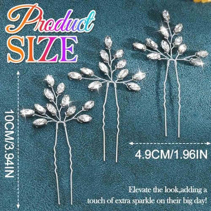 Heread Crystal Bride Wedding Hair Pins Rhinstones Bridal Hair Accessories Head Piece for Women and Girls (Pack of 3) - color: A Silver