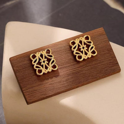 14K Gold Plated Knot Stud Earrings for Women, Minimalist Openwork Geometric Earrings, Lightweight Polished Fashion Jewelry for Daily Wear