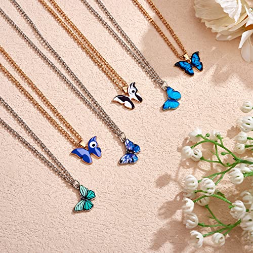 Ornaland 6pcs Butterfly Pendant Necklace for Women Adjustable Alloy Enamel Chain Charms Jewelry Fashion Dangle Necklace Gifts for Lovers Christmas Birthday - color: A1