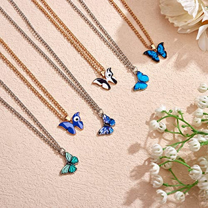 Ornaland 6pcs Butterfly Pendant Necklace for Women Adjustable Alloy Enamel Chain Charms Jewelry Fashion Dangle Necklace Gifts for Lovers Christmas Birthday - color: A1