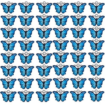 Zhiheng 50 Pack Alloy Butterfly Charms Monarch Butterfly Enamel Pendant Beads for Jewelry Making DIY Earring Necklace Bracelets Accessories Wine Charms - color: Skyblue