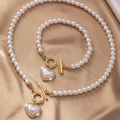 Pearl Necklace for Women Dainty Pearl Necklace Timeless Jewelry christmas gifts friendship gifts for women - color: G-Heart shaped pearl jewelry set