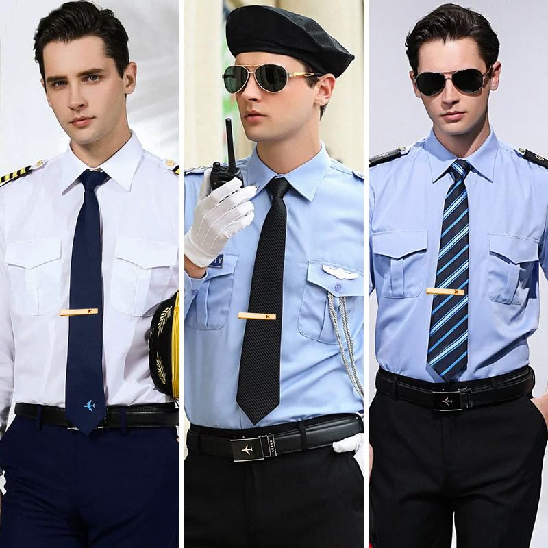Mens Airplane Tie Clip for Boyfriend Husband Son Flight Attendant Accessories for Men - style: Gold base model