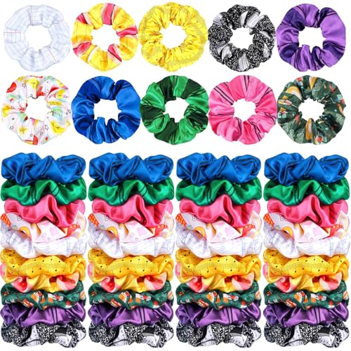 80 Pcs Teacher Satin Hair Scrunchies Pencil Ruler Silk Hair Ties Elastic Bands Ropes Ponytail Holders Ties Back to School Accessories for Women Party Favors - style: Back to School