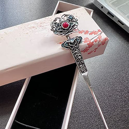 S925 Silver Plated RUYI Shape with Red Pearl Hairpin Chinese hanfu Style Hair Sticks Handmade Hair Clip Hair Accessories for Women Girls Long Hair (Ruyi) - color: Ruyi