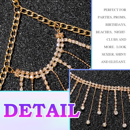 REETAN Rhinestone Fringe Bra Chain Gold Fashion Rave Body Jewelry for Women