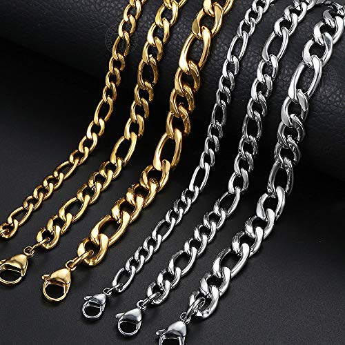 Trendsmax 5mm Figaro Link Chain Bracelet Gold Plated Stainless Steel Figaro Bracelet for Men Women 8/9inch