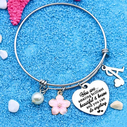 Aeora Inspirtional Bracelet Gift,Funny 26 Letter Initial A-Z Silver Heart Dangle Bangle For Women Lady Daughter Mom Sisters Friends Colleague Birthday Christmas Reminder Jewelry - color: A