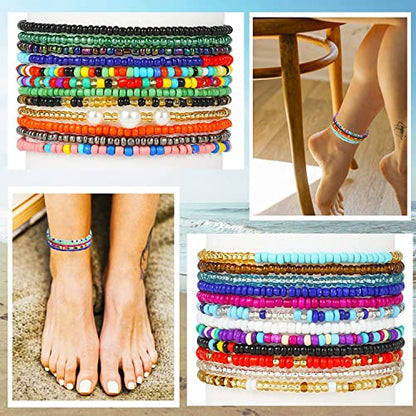2Pc Anklet Boho Bead Elastic Beach Fashion Accessory Tool,purple